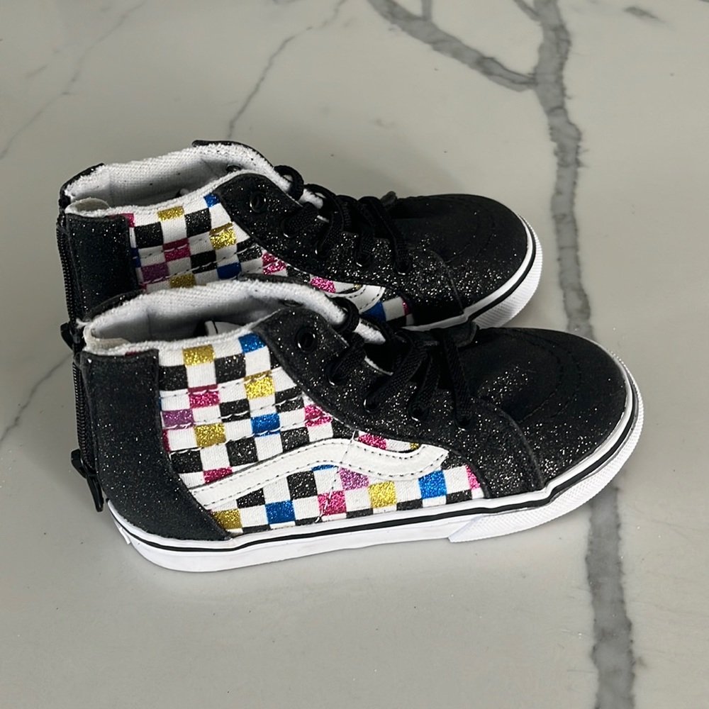 Brand new Vans high top metallic checkered girls sneakers size 9